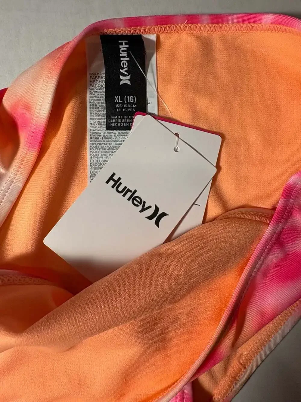 Hurley Girls Pink & Orange Tie-Dye 2-Piece Bikini Swimsuit Size XL (16)